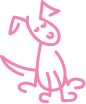 Pink drawing of a dog sitting.